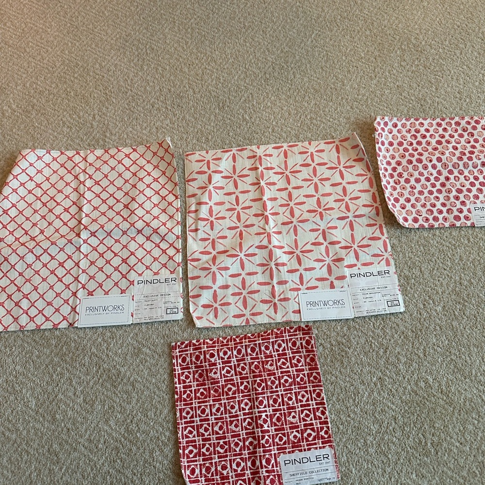 Four Pindler Patterned Fabric Swatches